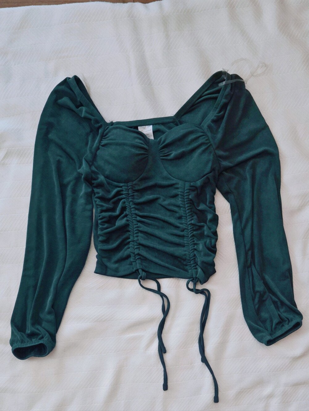 No Boundaries Emerald Green Ruched Velvet Blouse